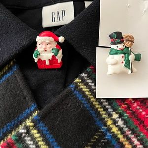 Vintage Santa and Snowman Button Covers Set of 2
